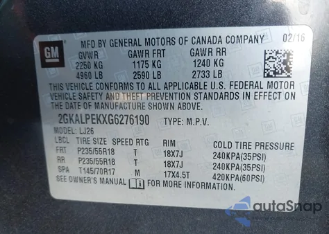 2016 GMC Terrain Slt z USA, uszkodzony, nr VIN 2GKALPEKXG6276190